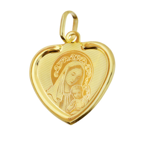 Złoty Medalik z Matką Boską w Sercu pr. 585 - JubilerSezam.pl