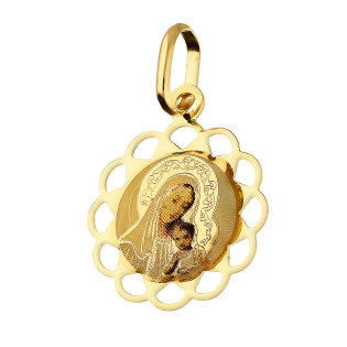 Medalik złoty z Matką Boską z Dzieciątkiem w kole próba 585
