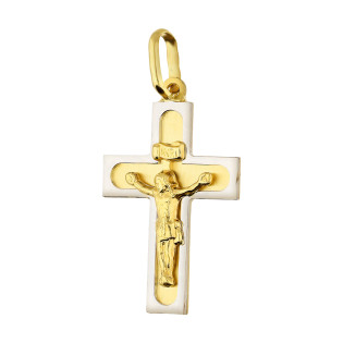 Krzyżyk złoty z wizerunkiem Pana Jezusa z matową ramką próba 585