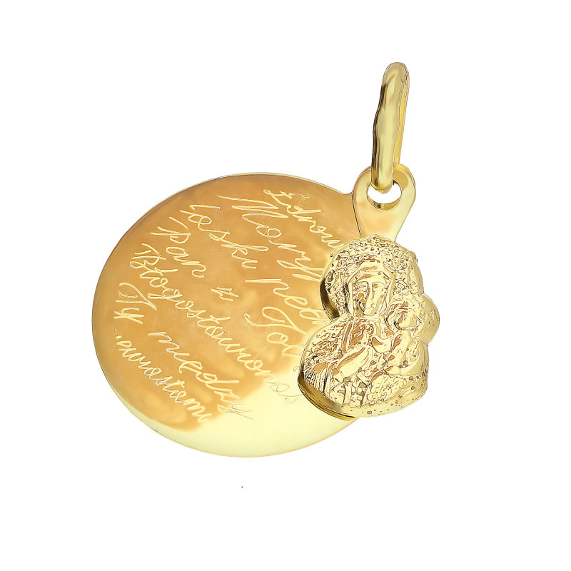 Medalik złoty z modlitwą i Częstochowską