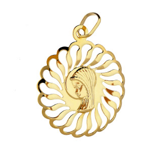 Medalik złoty z Matką Boską w ażurowym kole