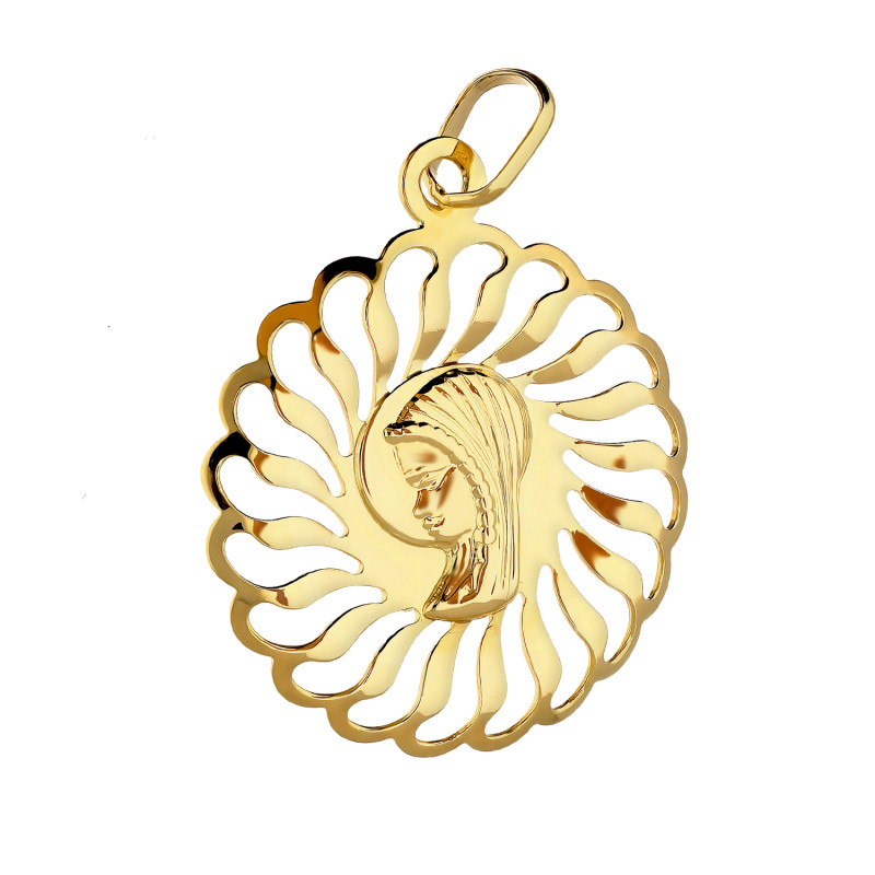 Medalik złoty z Matką Boską w ażurowym kole