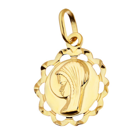 Medalik złoty z Główką Matki Boskiej w kole próba 585