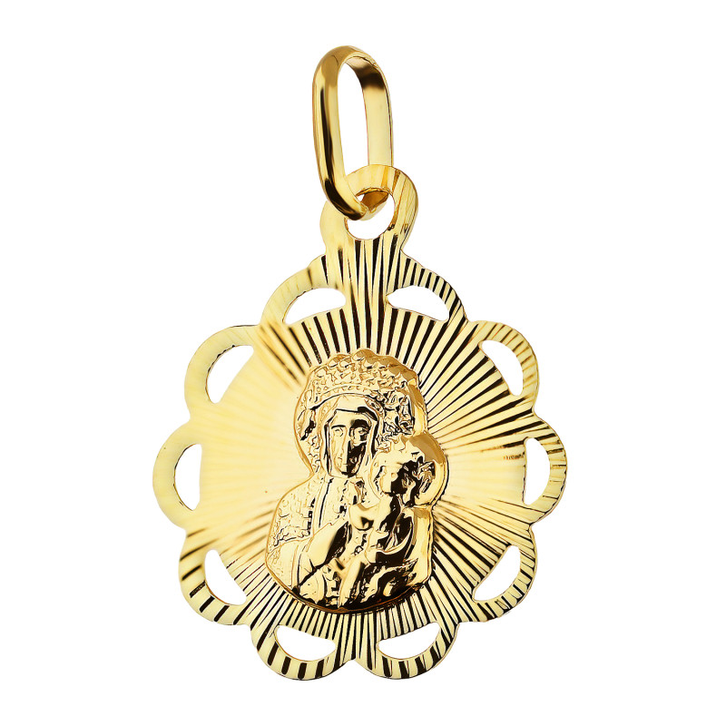 Medalik złoty z Częstochowską w ażurowym kole z promieniami Au 333