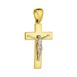 Krzyżyk złoty z Panem Jezusem w dwóch kolorach próba 585
