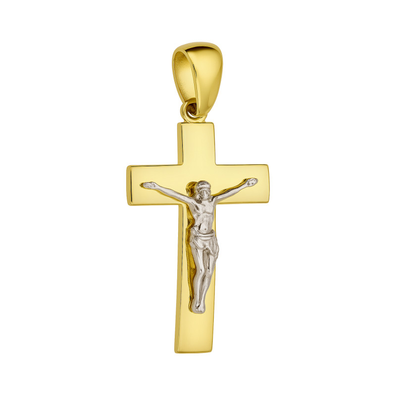 Krzyżyk złoty z Panem Jezusem w dwóch kolorach próba 585