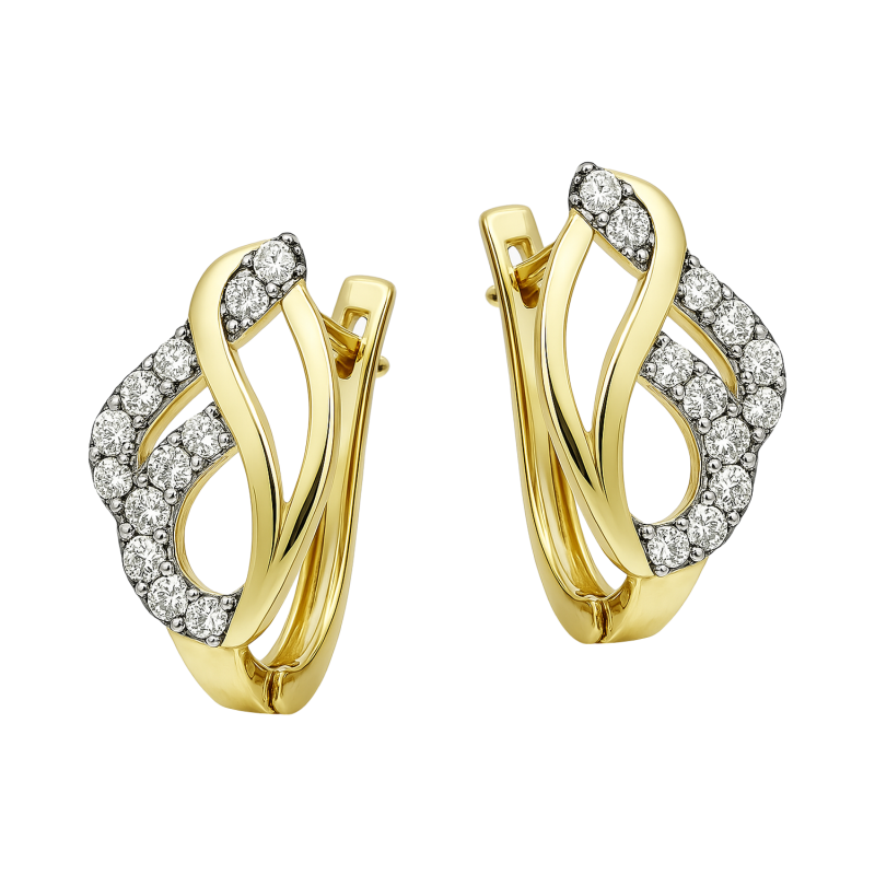 Kolczyki złote fala z cyrkoniami