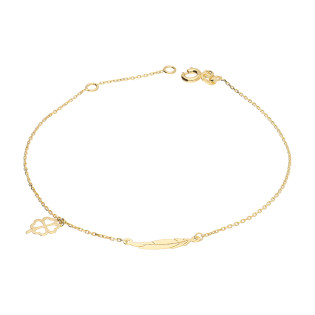 Bransoleta złota z piórkiem i koniczynką próba 375