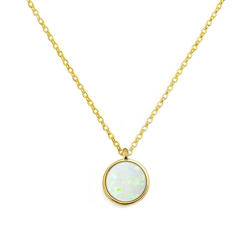 Naszyjnik złoty biały opal w okrągłej oprawie/anker MZ T23-PN-2755-Opal próba 375