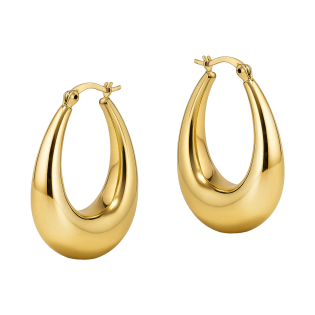 Kolczyki złote poszerzane kółka zaprezentowane na finalistce Miss Polski 2025 Julii Antoszkiewicz