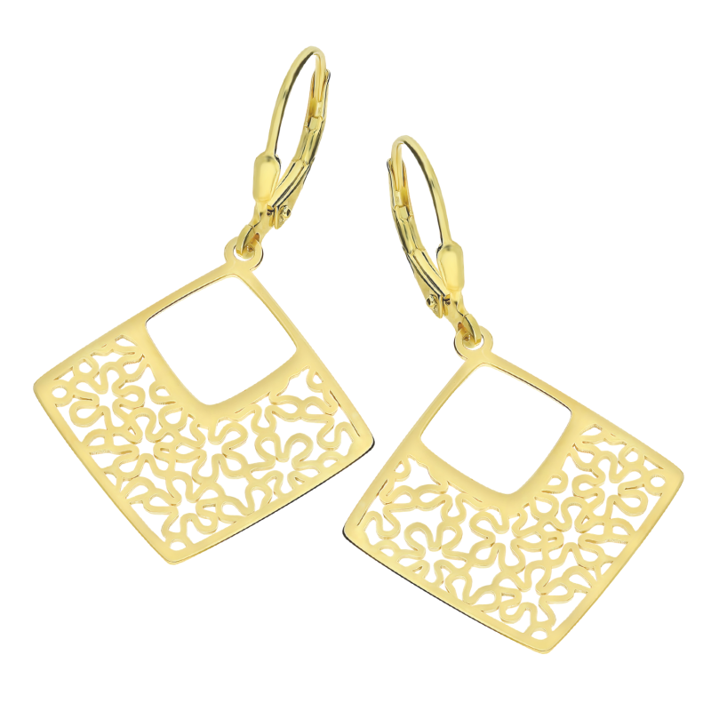 Kolczyki pozłacane ażurowy romb z kwiatów/big.zam. próba 925