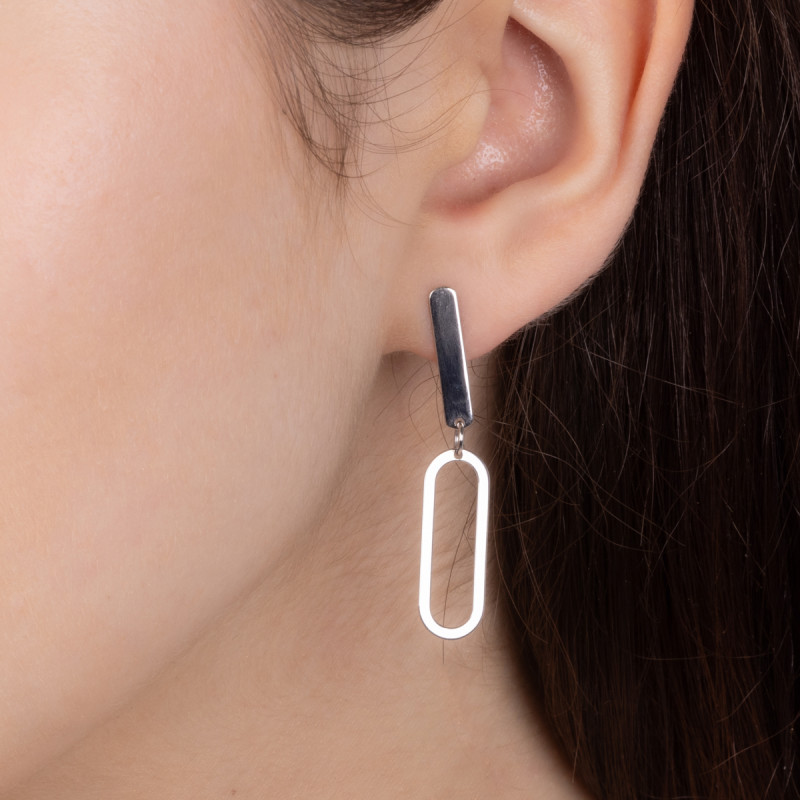 Kolczyki srebrne owalna ramka i gładka pałka/sztyft próba 925