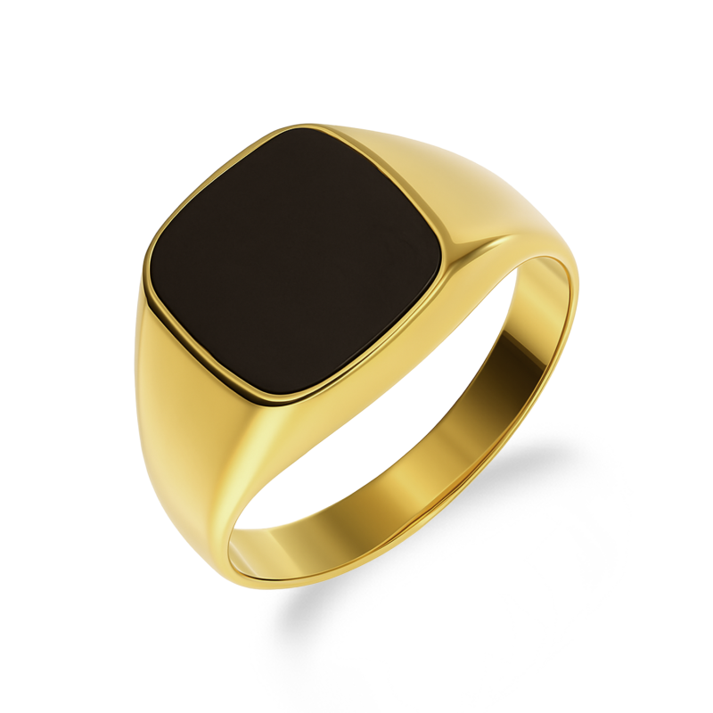 Sygnet złoty z kwadratowym onyksem próba 375