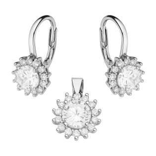 Komplet srebny kolczyki i zawieszka markiza kwiat z cyrkoniami