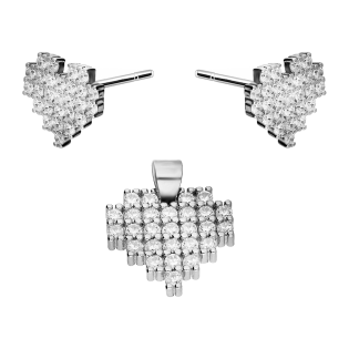 Komplet srebrny kolczyki i zawieszka serce z cyrkoniami