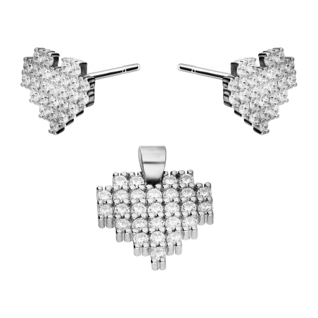 Komplet srebrny kolczyki i zawieszka serce z cyrkoniami