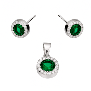 Srebrny Komplet Biżuterii Koło z Zieloną Cyrkonią - JubilerSezam.pl