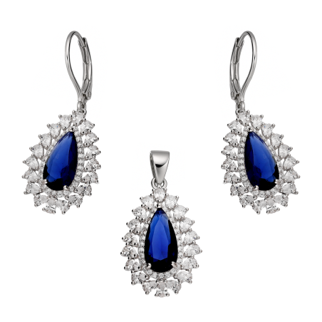 Srebrny Komplet Markiza z Szafirową Cyrkonią - JubilerSezam.pl