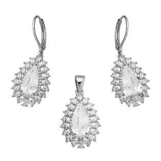 Komplet srebrny kolczyki i zawieszka markizy z cyrkoniami