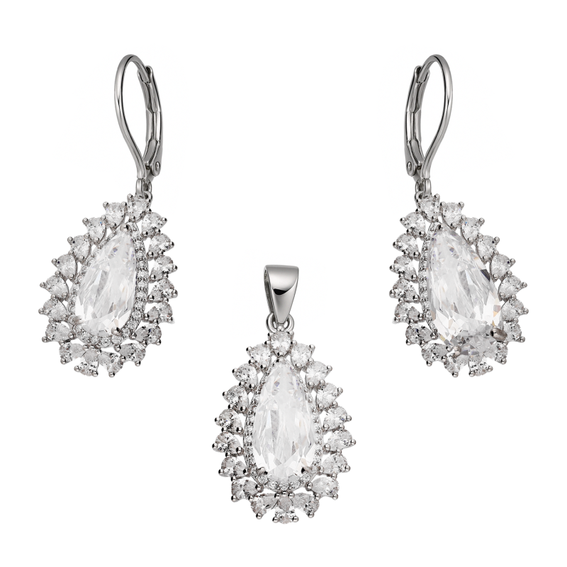 Komplet srebrny kolczyki i zawieszka markizy z cyrkoniami