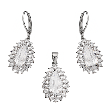 Komplet srebrny kolczyki i zawieszka markizy z cyrkoniami