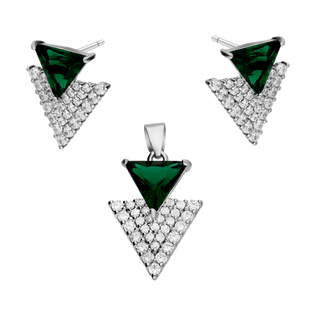 Komplet srebrny kolczyki i zawieszka trójkąt z cyrkoniami