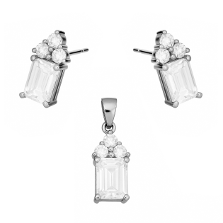 Komplet srebrny kolczyki i zawieszka prostokąt z cyrkonią