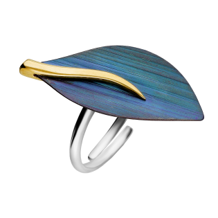 Pierścionek srebrny z tytanowym liściem