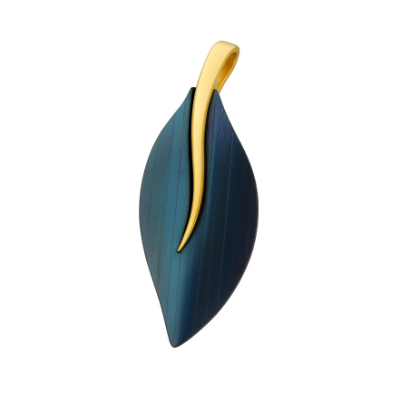 Zawieszka srebrna pozłacana z tytanowym liściem