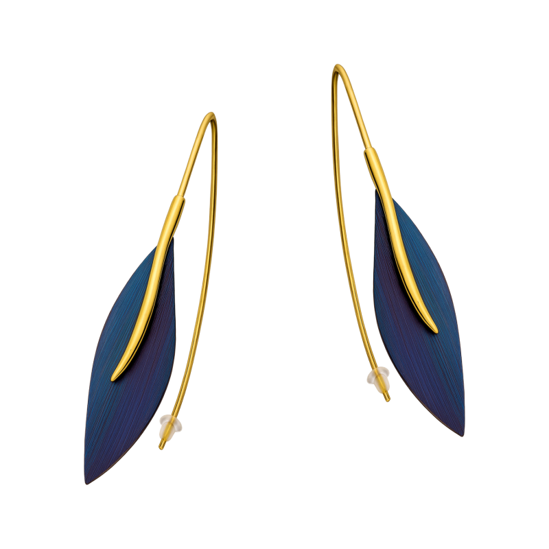 Kolczyki srebrne z tytanowym liściem