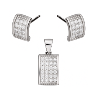 Komplet srebrny kolczyki i zawieszka odwrócone C z cyrkoniami