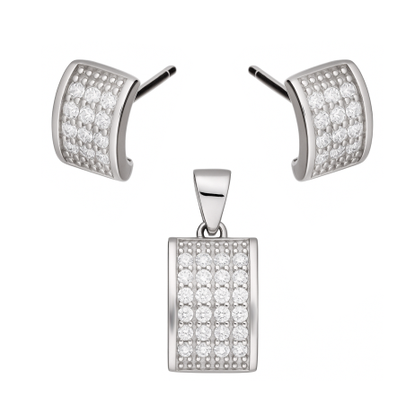 Komplet srebrny kolczyki i zawieszka odwrócone C z cyrkoniami
