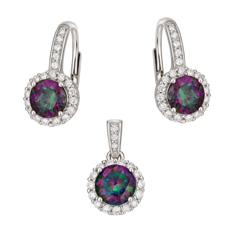 Komplet srebrny kolczyki i zawieszka z topazem mistic