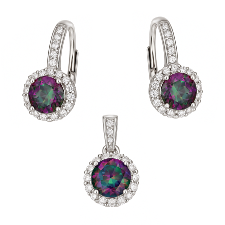 Komplet srebrny kolczyki i zawieszka z topazem mistic