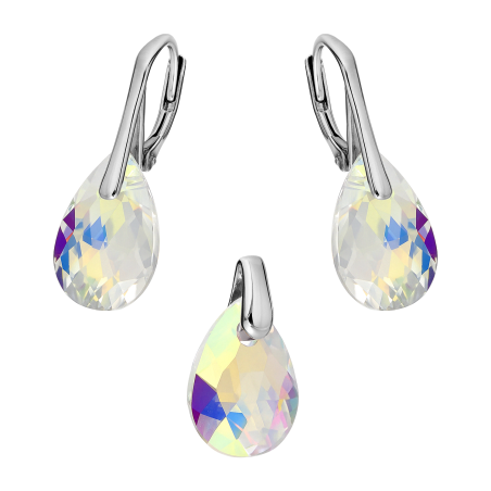 Komplet srebrny kolczyki i zawieszka z białym kryształem