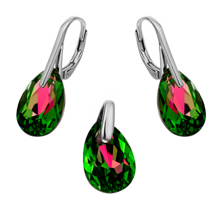 Komplet srebrny kolczyki i zawieszka z zielonym kryształem