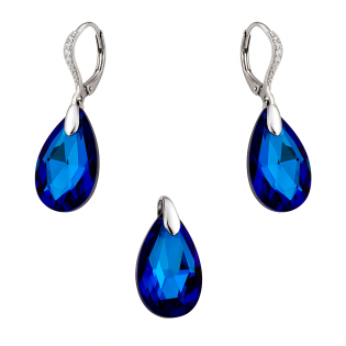 Srebrny Komplet z Niebieskim Kryształem - Kolczyki i Zawieszka - JubilerSezam.pl