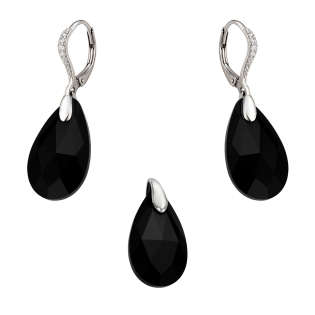 Komplet srebrny kolczyki i zawieszka z czarnym kryształem