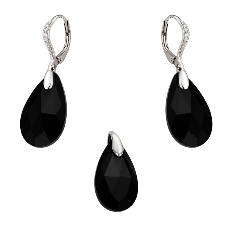 Komplet srebrny kolczyki i zawieszka z czarnym kryształem