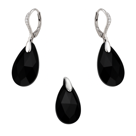 Komplet srebrny kolczyki i zawieszka z czarnym kryształem