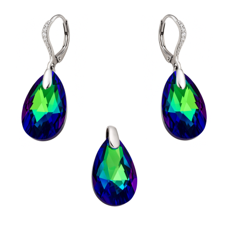 Srebrny Komplet z Kryształem Zielono-Fioletowym - JubilerSezam.pl