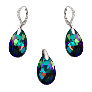 Komplet srebrny kolczyki i zawieszka kropla z kryształem