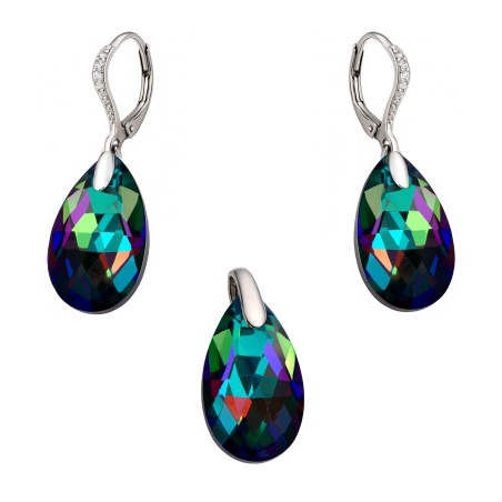 Srebrny Komplet Kropla z Kryształem - Kolczyki i Zawieszka