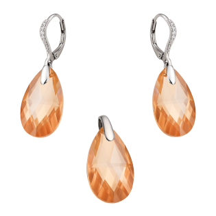 Komplet srebrny kolczyki i zawieszka z pomarańczowym kryształem