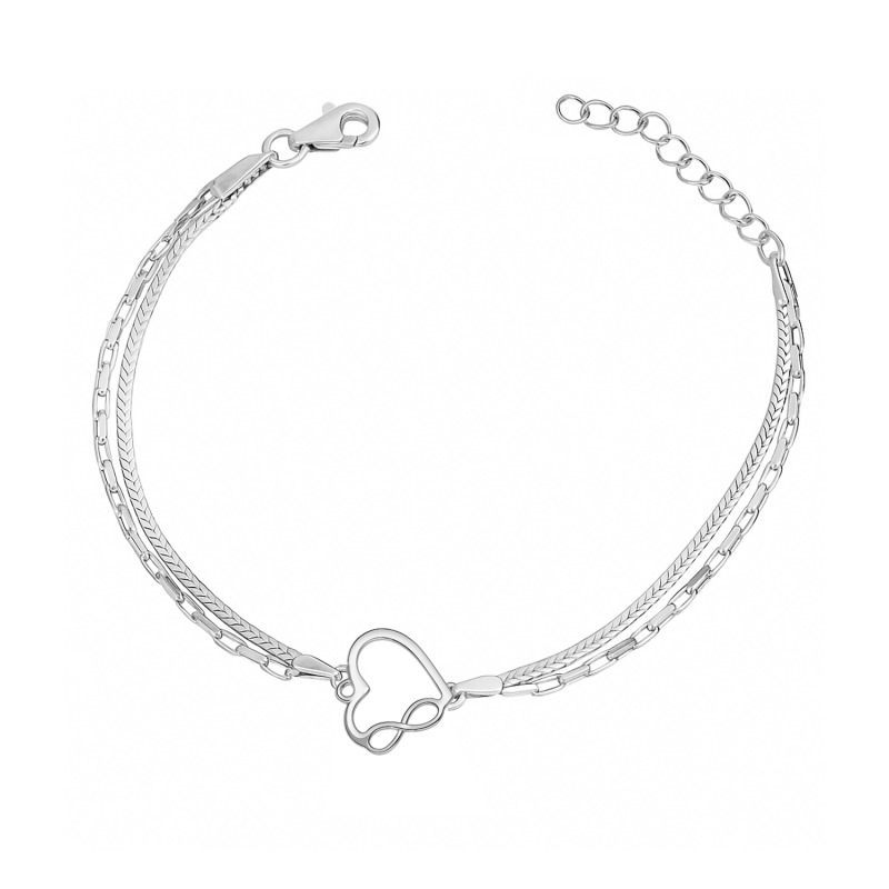 Bransoleta srebrna podwójna z sercem z infinity