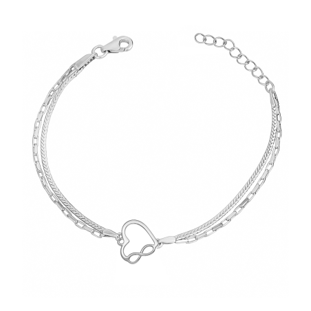 Bransoleta srebrna podwójna z sercem z infinity
