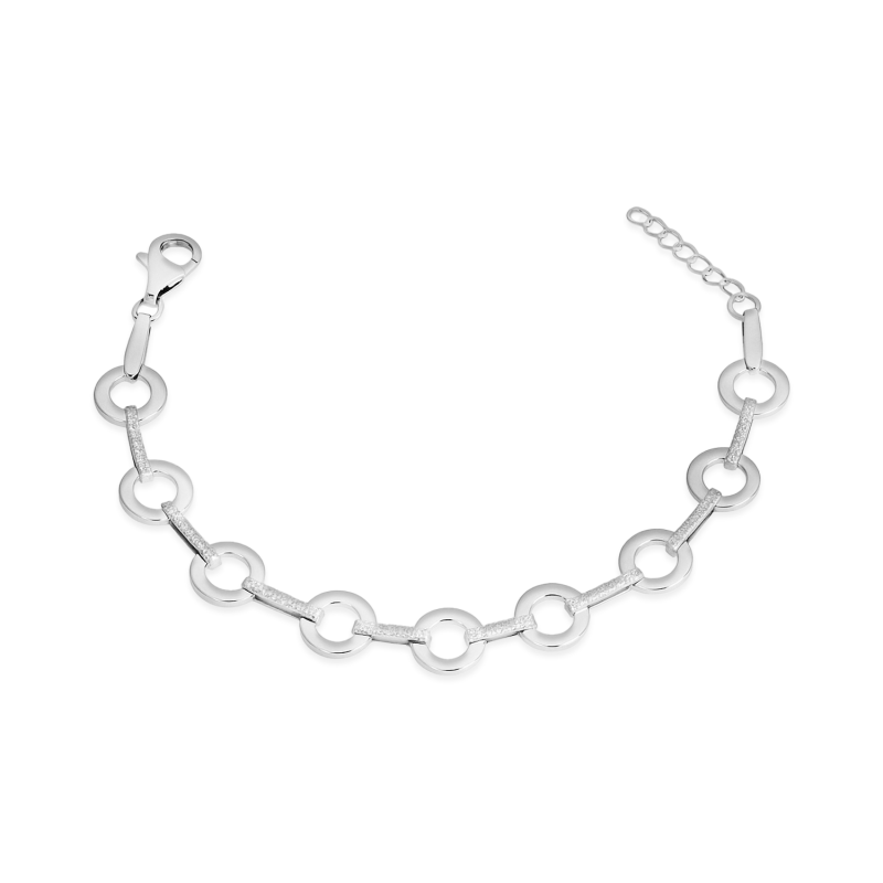 Bransoleta srebrna okrągłe ramki i pałki z cyrkoniami