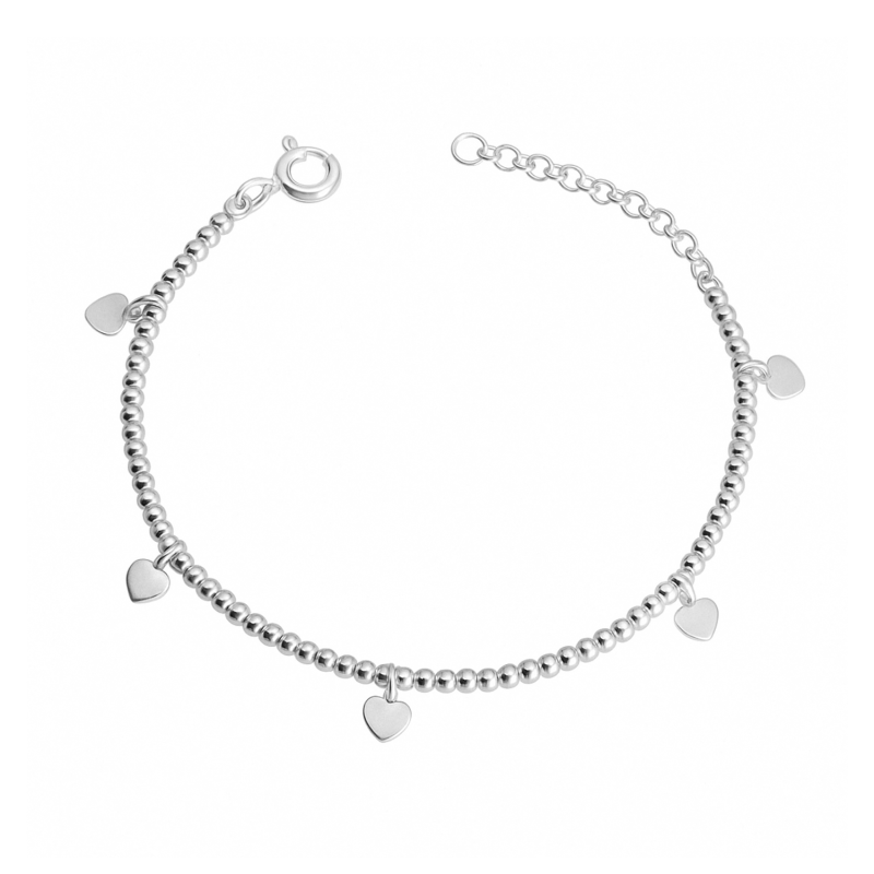 Srebrna Bransoletka z Sercami i Kulkami - JubilerSezam.pl