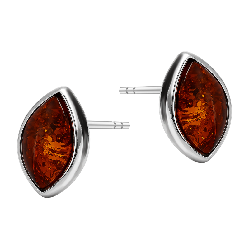 Kolczyki srebrne łezka z bursztynem koniakowym