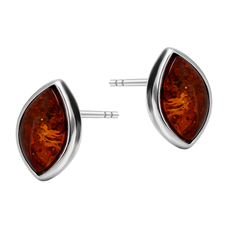 Kolczyki srebrne łezka z bursztynem koniakowym